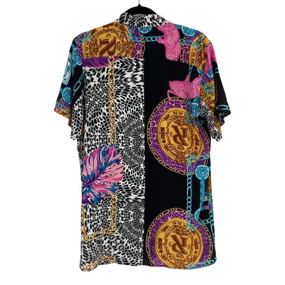 Reason Design Multi All Over Print Button Short Sleeve Shirt Men’s Medium NEW - Picture 2 of 14